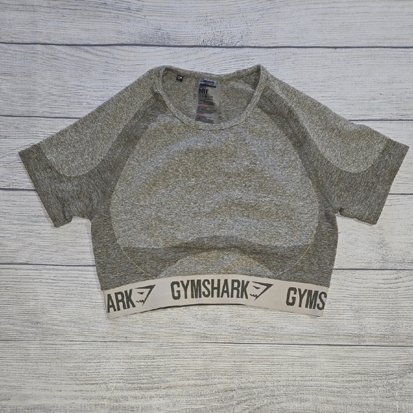 Gymshark Tops - Gymshark Women's Flex Crop Top Heather Green/Off White Size L